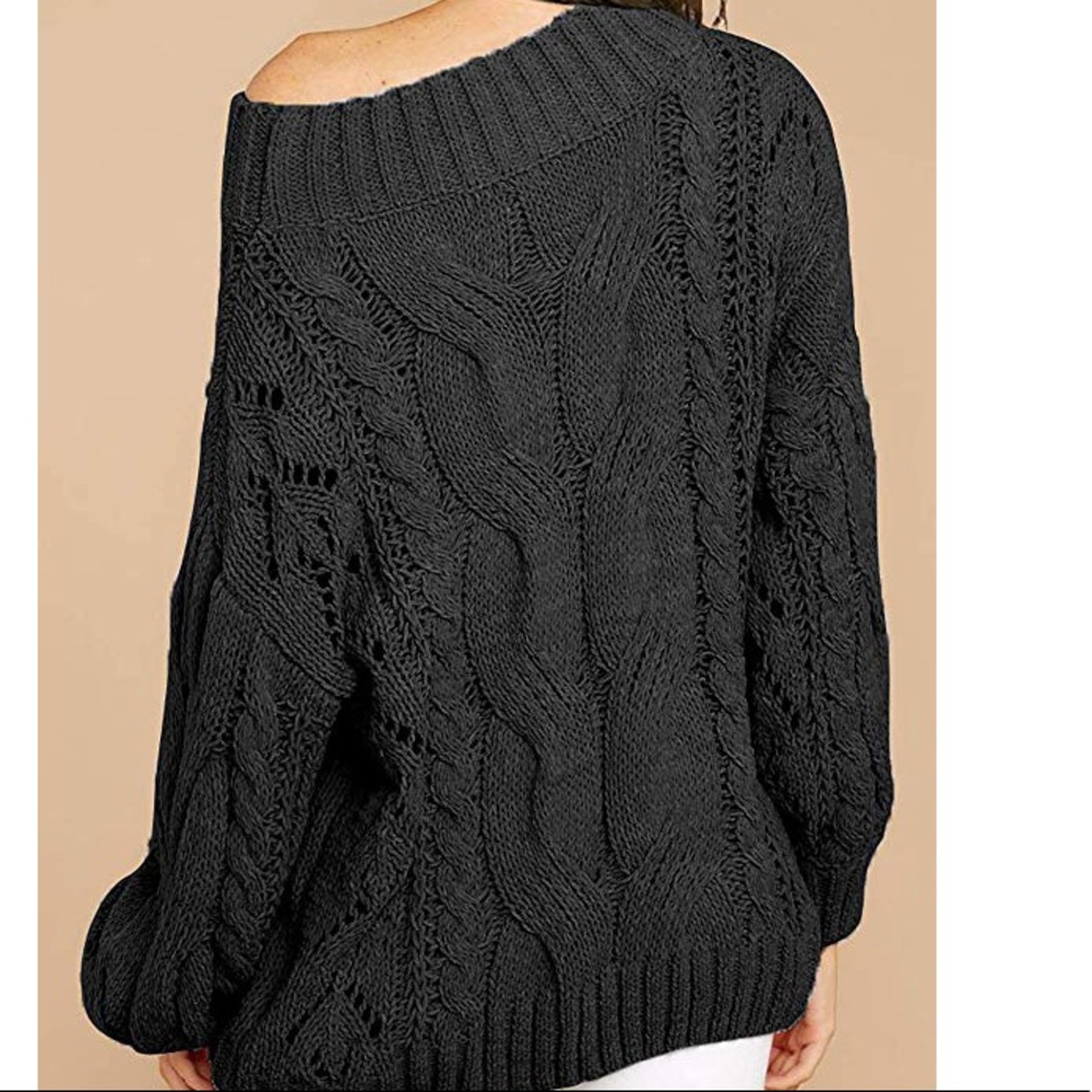 Beautiful woman casual one shoulder knit sweater - Picture 5 of 8